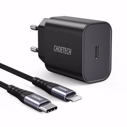 Picture of Choetech Choetech PD USB-C EU Mains Charger with USB-C/MFI Lightning Cable 1.2m in Black