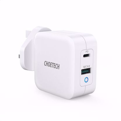 Picture of Choetech Choetech PD65W Gan 1A 1C Dual Port UK Mains Charger with CC Cable in White